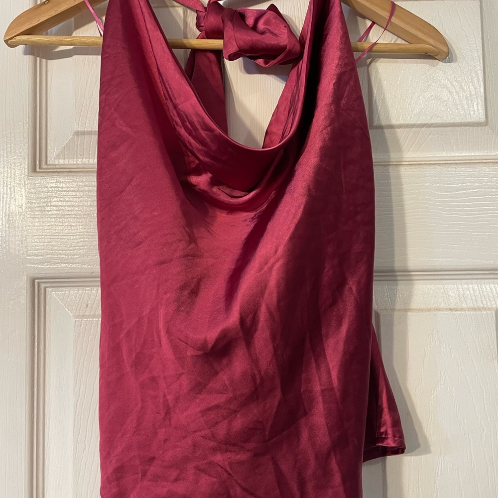 Altar'd State Satin Halter Top in Deep Berry